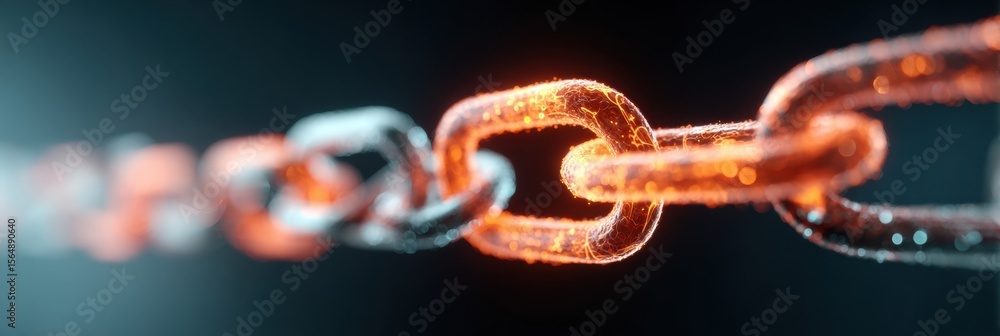 Poster Futuristic digital blockchain security with glowing interconnected chains symbolizing robust decentralized protection for cybersecurity and secure digital assets