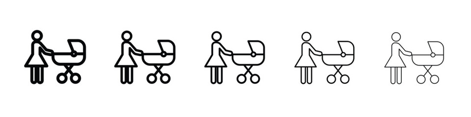 Obraz premium Woman with Baby Stroller icon web Vector collection in black strokes