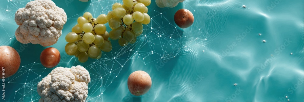Aufkleber AI-Driven Personalized Nutrition with Fresh Vegetables and Grapes Overlaid by Network Data Points for Innovative Food Technology and Health Optimization