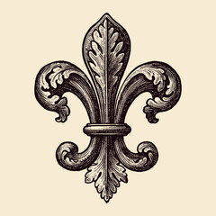 Fleur de Lis Decorative Element in Engraving Style vector illustration   © Victoria