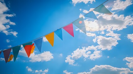 Colorful Party Bunting Flags Sunny Sky