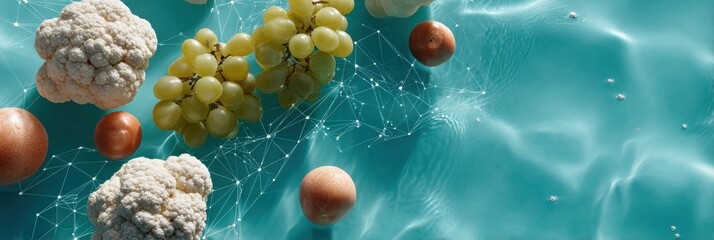 AI-Driven Personalized Nutrition with Fresh Vegetables and Grapes Overlaid by Network Data Points for Innovative Food Technology and Health Optimization