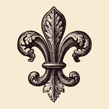 Fleur de Lis Decorative Element in Engraving Style vector illustration


