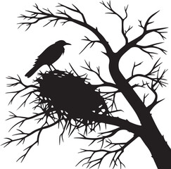 bird in nest silhouette
