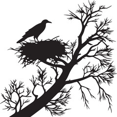 bird in nest silhouette