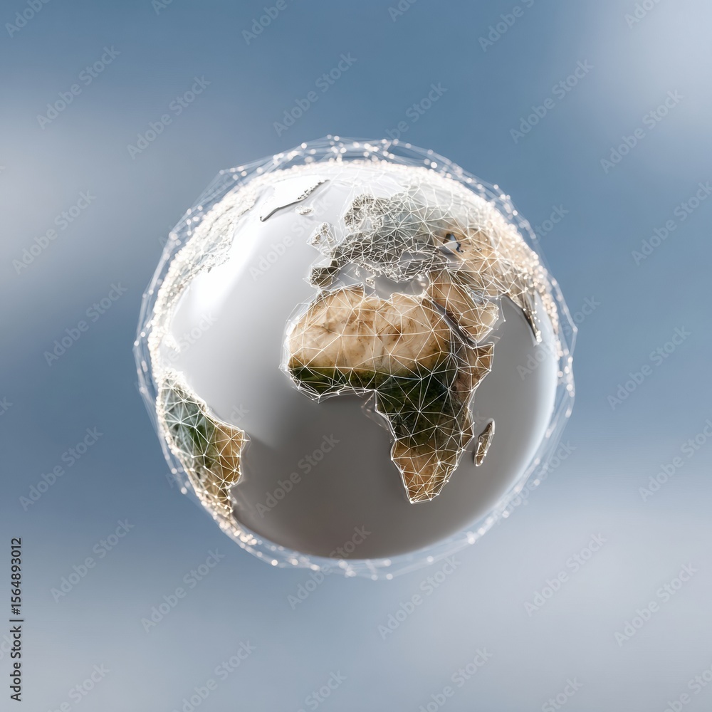 Poster Modern premium digital Earth network globe with global connection lines and planetary communication for tech innovation marketing and social media content