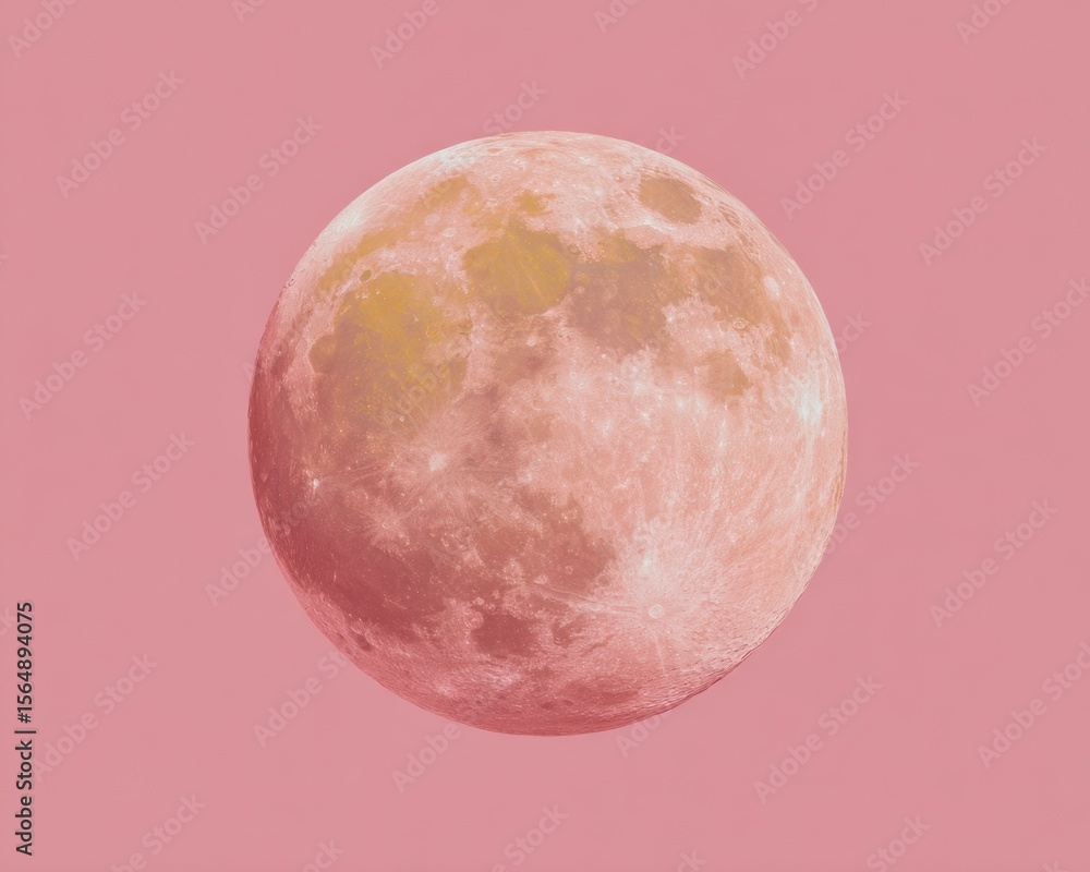Poster detailed full moon isolated on pink background with sharp surface markings symbolizing wholeness uni