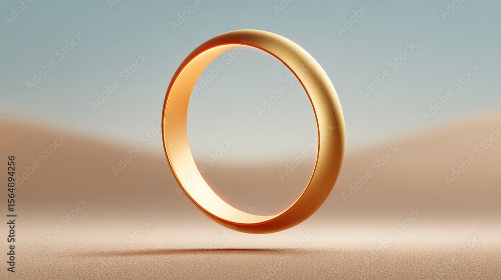 Poster elegant glowing ring hovering in the air above a surface with soft shadows and minimalist background