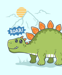 Cute stegosaur hand drawn illustration , ready for print on t-shirt and other uses.