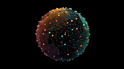 Floating cloud of interconnected icons and lines forming a globe, representing digital ideas for world sustainability