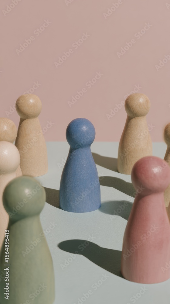 Aufkleber modern wooden game figures in pastel tones highlighting individuality and group focus for confident 
