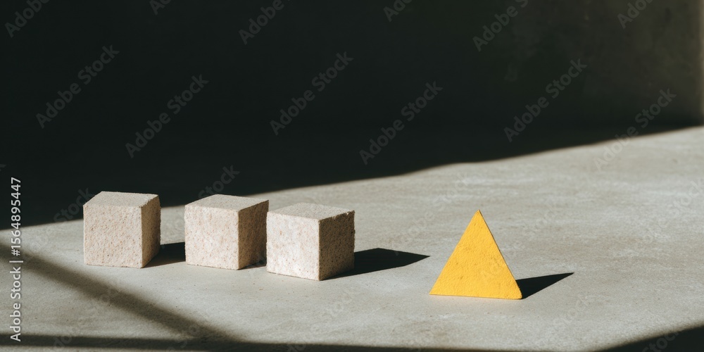 Aufkleber Minimalist Error Correction Concept with Warning Yellow Cube Among Neutral Blocks for Risk Management and System Monitoring in Tech and Digital Trends