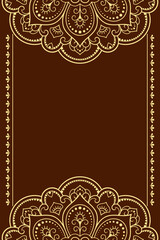 Frame in eastern tradition. Stylized with henna tattoos decorative pattern for decorating covers for book, notebook, casket, magazine, postcard and folder. Flower border in mehndi style.