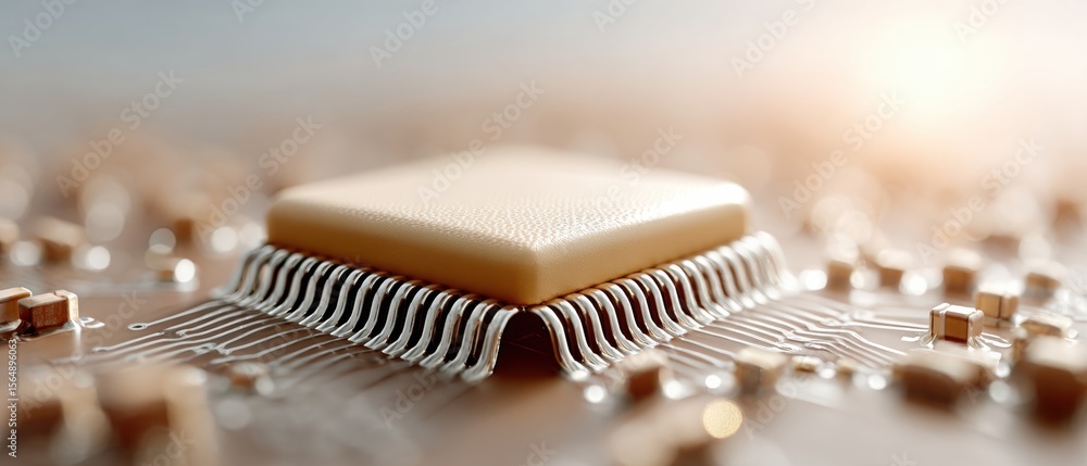 Poster Close-up of Quantum Circuit Board with National Emblem Processor on Industrial Background Highlighting AI Innovation and Technological Leadership
