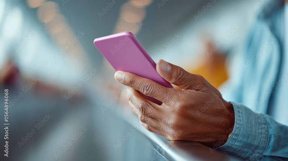 Poster digital boarding pass scan on mobile phone in airport with queuing lanes - contactless check-in for 