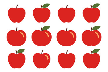 Twelve red apples arranged in a grid isolated on transparent background