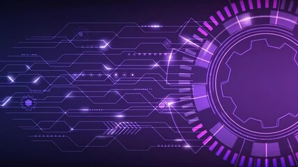 Futuristic Purple Gear HUD with Digital Circuit Background - Powered by Adobe