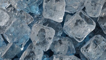 Ice, frozen, cold, transparent, clear – a close-up view of crushed ice pieces, glistening with light, showing sharp texture and natural beauty, ideal for cooling drinks, food styling, or backgrounds.
