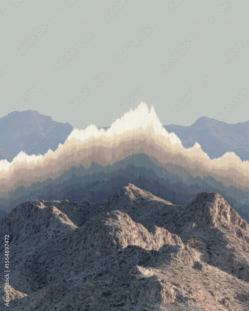 Aufkleber High Frequency Electromagnetic Wave Spectrum Graph Overlaid on Mountain Landscape with Data Points for Telecom Signal Analysis and Research Innovation