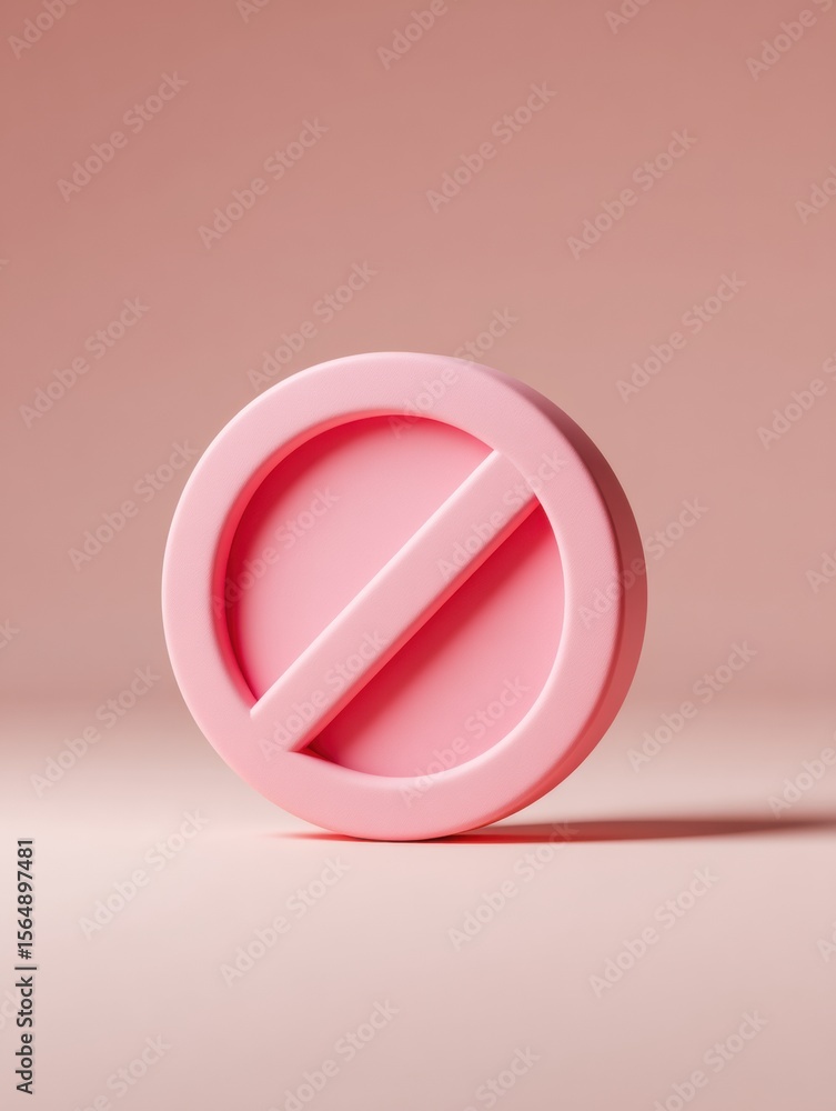 Poster Minimalist Pink Entry Restriction Symbol with Diagonal Slash on Soft Monochrome Background for Modern UI and Digital Policy Communication