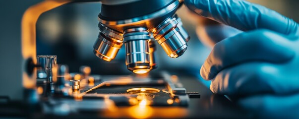 Researcher using a microscope to analyze cells in a medical lab, Generative AI