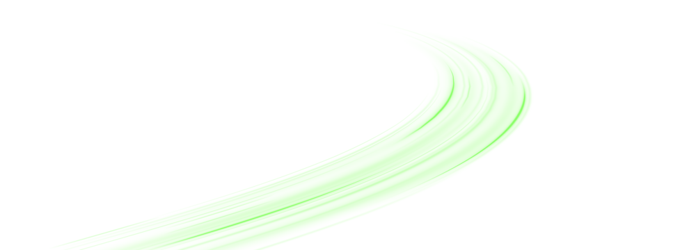 Neon green twirl and light beam over a transparent background, glowing motion trail with abstract vortex, energy path, futuristic swirl design, and bright vector illumination elements.

