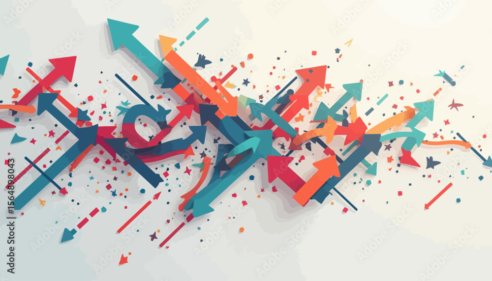 Poster Colorful arrows pointing in various directions, representing movement and progress.