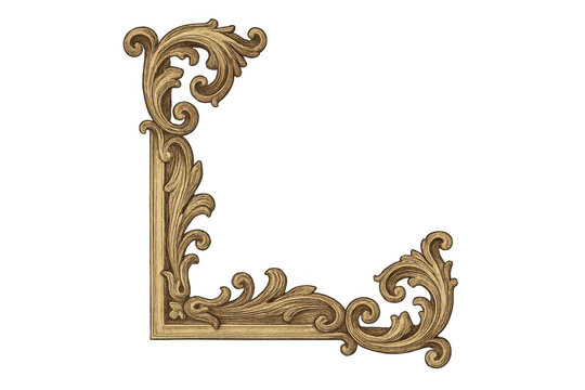 Golden baroque ornamental corner detail, enhancing design with classic elegance, transparent background supporting seamless digital composition