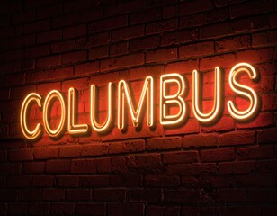 Obraz premium Neon columbus sign on brick wall