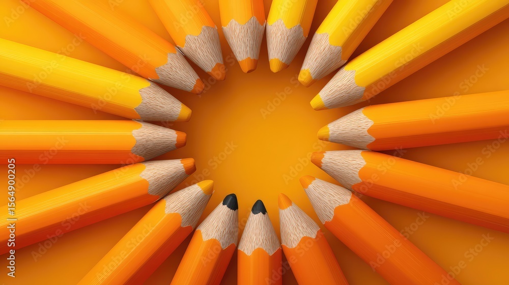 Poster multiple pencils arranged in a circular pattern around an empty center, suggesting creative focus an
