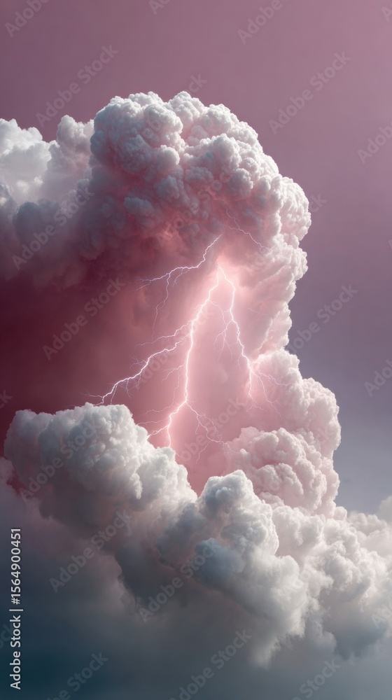 Poster Dynamic Lightning Strike in Dramatic Pink Cloudscape Capturing Natural Power and Energy for Modern Environmental and Weather Impact Concepts