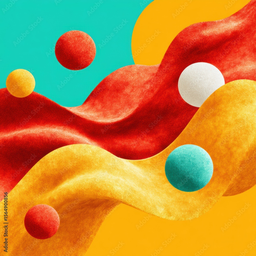Aufkleber Vibrant Abstract Digital Waves with Spherical Elements Symbolizing Data Flow and Network Connectivity in Modern Tech Innovation Platforms