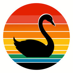 Swan Silhouette on Retro Sunset Vintage Design
