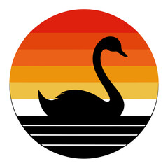 Swan Silhouette on Retro Sunset Vintage Design