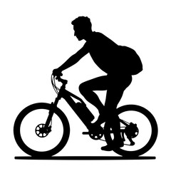 Obraz premium Silhouette of person riding e-bike, urban commute transportation concept