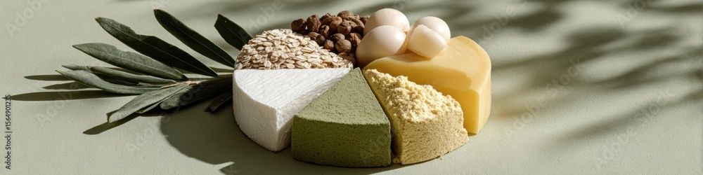 Aufkleber nutrient dense whole foods pie chart with grains vegetables fruits dairy and eggs on clean surface f