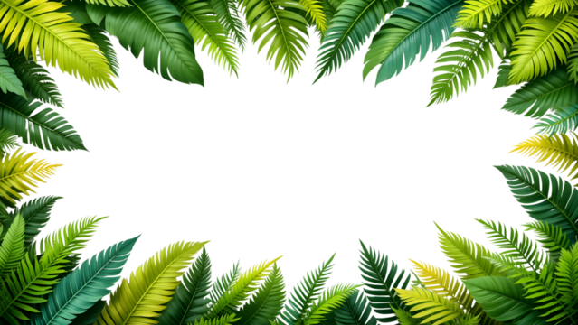  Lush Tropical Foliage Frame Edge – Transparent Botanical PNG Design