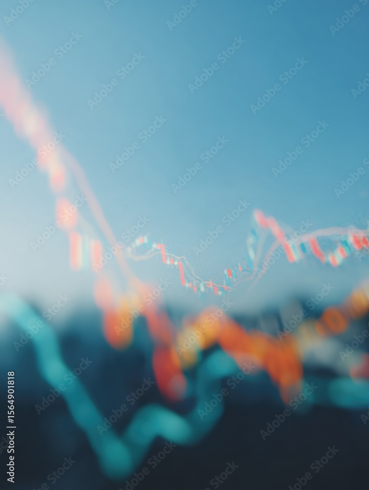 Aufkleber Abstract Financial Simulation with Digital Stock Market Charts and Trend Lines on Trading Dashboard for Tech-Driven Investment Analysis