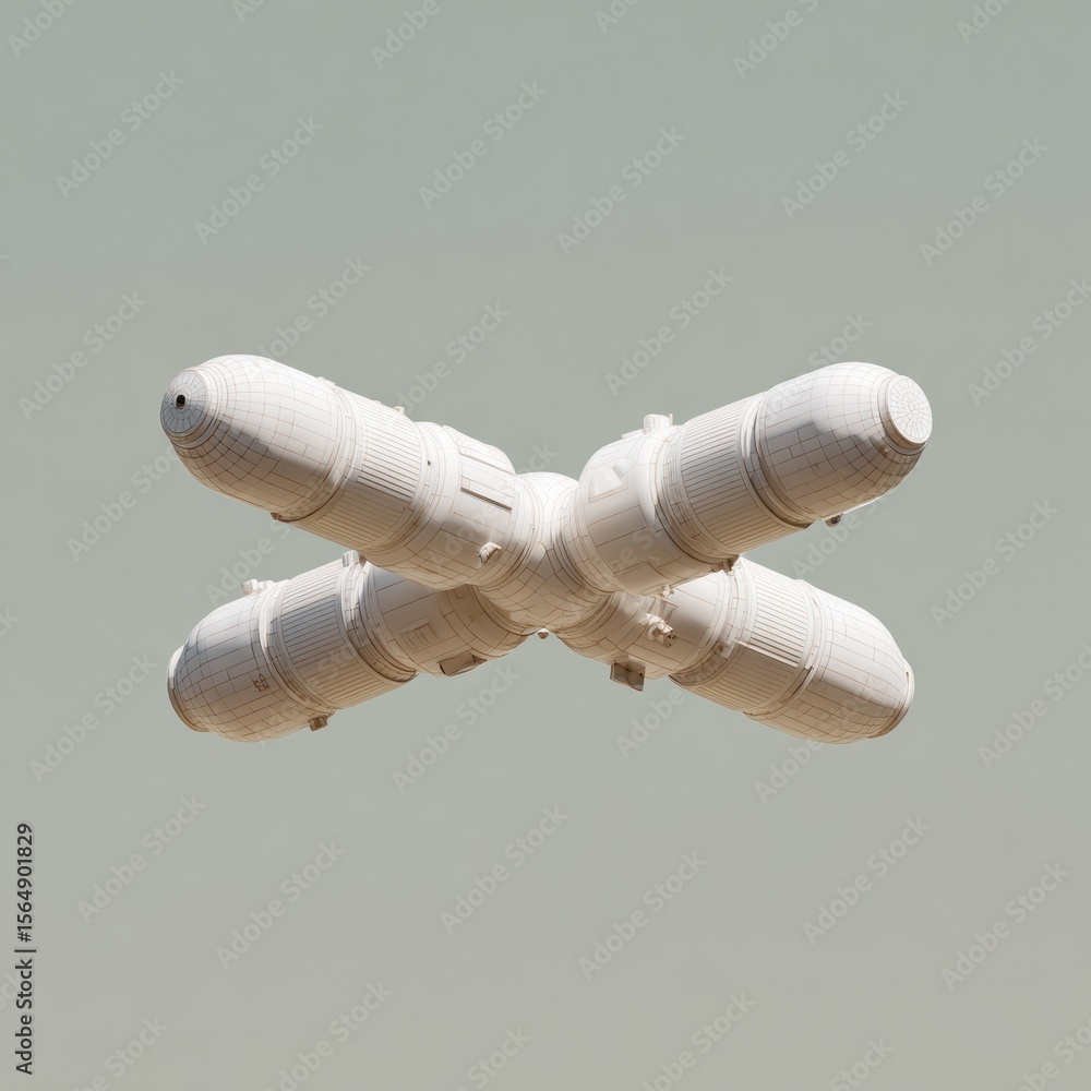 Aufkleber Wireframe Model of Space Station Docking Two Modular Spacecraft with Precise Geometric Contours for Advanced Engineering and Space Technology Innovation