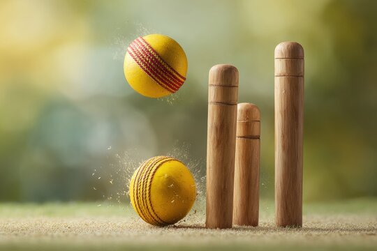 Professional High-Quality Cricket Action with Ball Striking Wooden Stumps Authentic Energetic Sports Content for Advertising and Social Media Campaigns