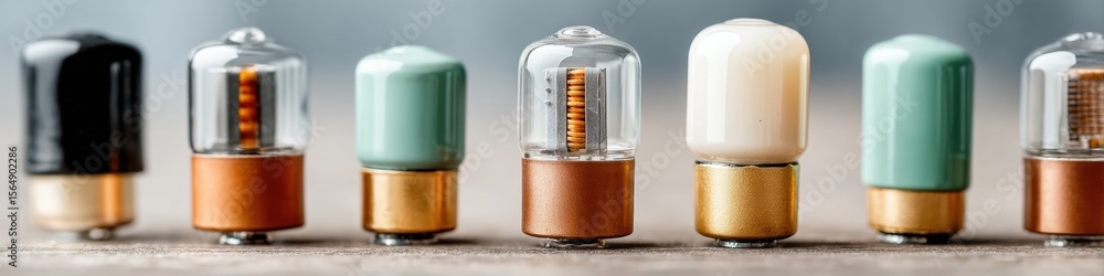 Poster closeup of electronics protector surge arresters and toroid inductors on black circuit board highlig