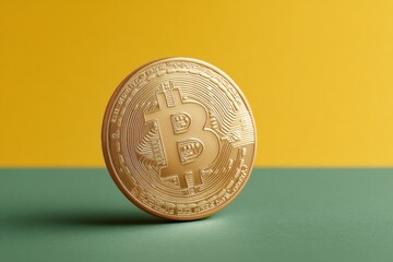 Professional Bitcoin Cryptocurrency Coin Standing on Market Chart Modern Digital Finance for Millennial Investors Marketing and Advertising Campaigns