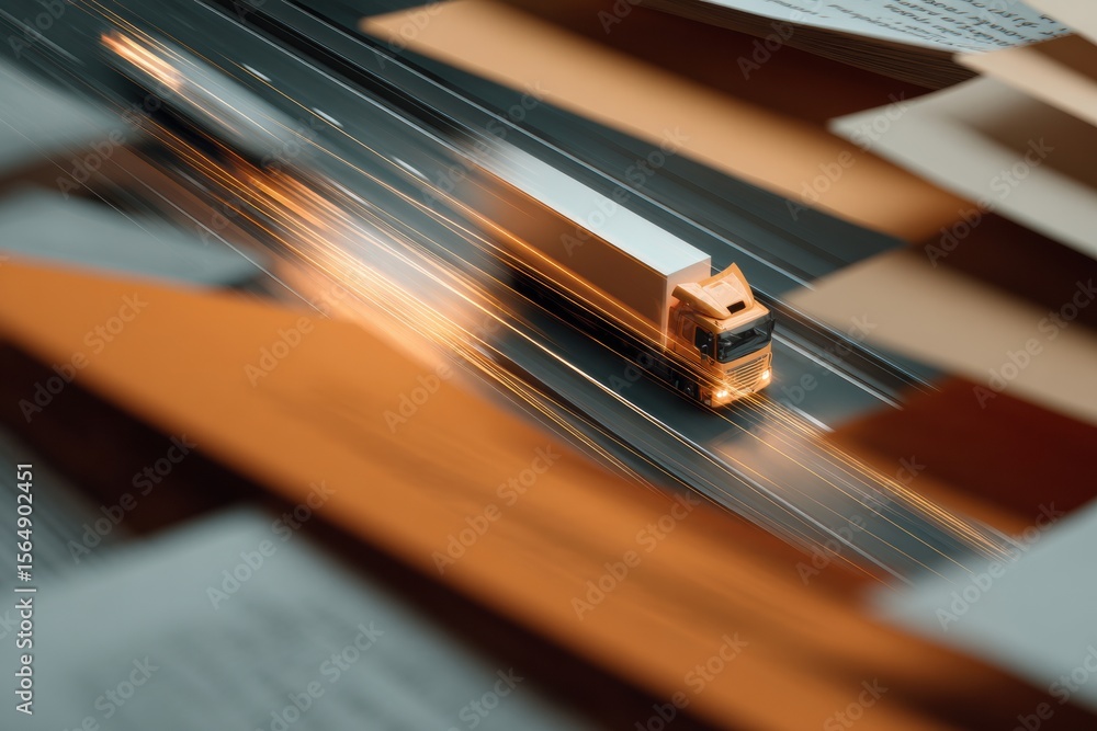 Poster Futuristic Fleet Tracking with GPS Sensors and Animated Network Lines Visualizing Real-Time Logistics and Transport Management on Highways