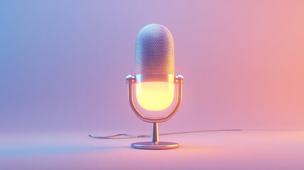 A stylish vintage microphone on a colorful gradient background, perfect for podcasting or recording.