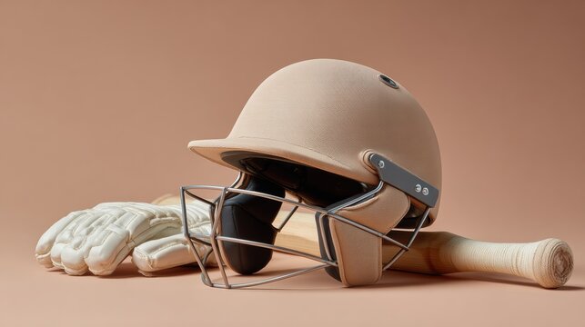 Premium Professional Cricket Gear Set with Helmet, Gloves, and Bat on Neutral Background for Modern Sports Marketing and Inspiring Athletic Excellence