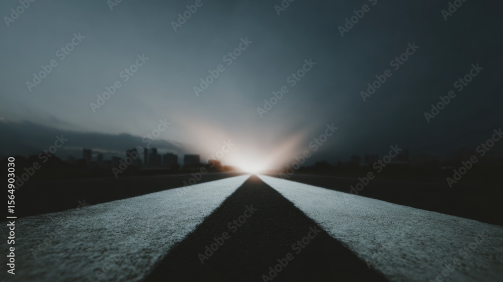 Poster futuristic cityscape with digital arrows over high-tech roadway symbolizing innovation, progress and