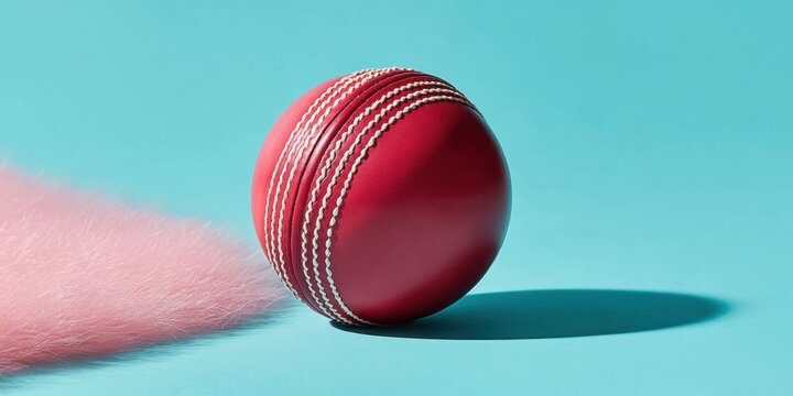 Premium leather cricket ball with stitched seam isolated on bright background, professional sports equipment for modern marketing and authentic sports content