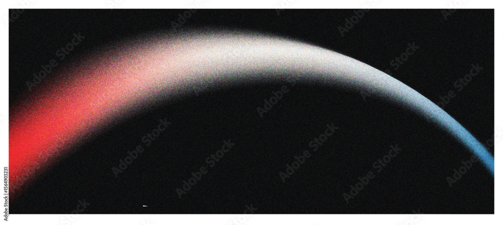 Poster abstract grainy gradient background red white blue abstract glowing color curve, dark backdrop noise