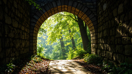 Obraz premium Stone Archway Leading to Forest Trail – Enchanted Nature Landscape