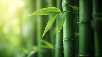 Bamboo forest growing in nature with sunlight and water drops